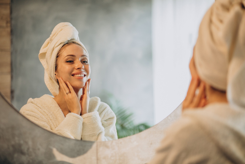 Femme appliquant une crème de beauté