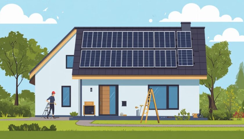 illustration d'une maison avec panneaux solaires